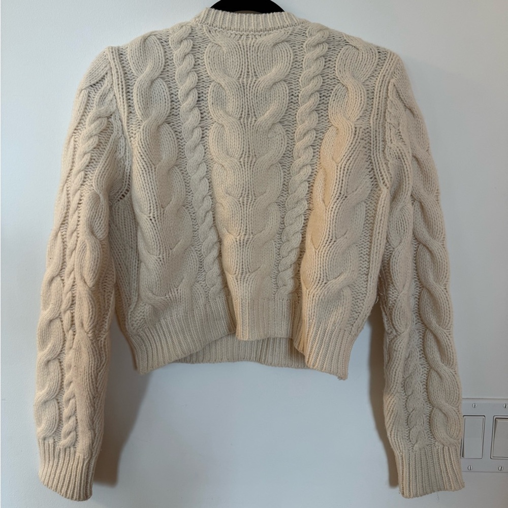 Frame Ivory Cable Knit Merino Wool V-Neck Cropped Sweater - Picture 6 of 6